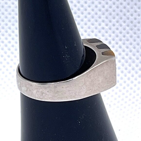 Mexico 925 Sterling Silver Tigers Eye Inlay Ring Size Handmade Signed FCV Size 7 - Picture 2 of 9